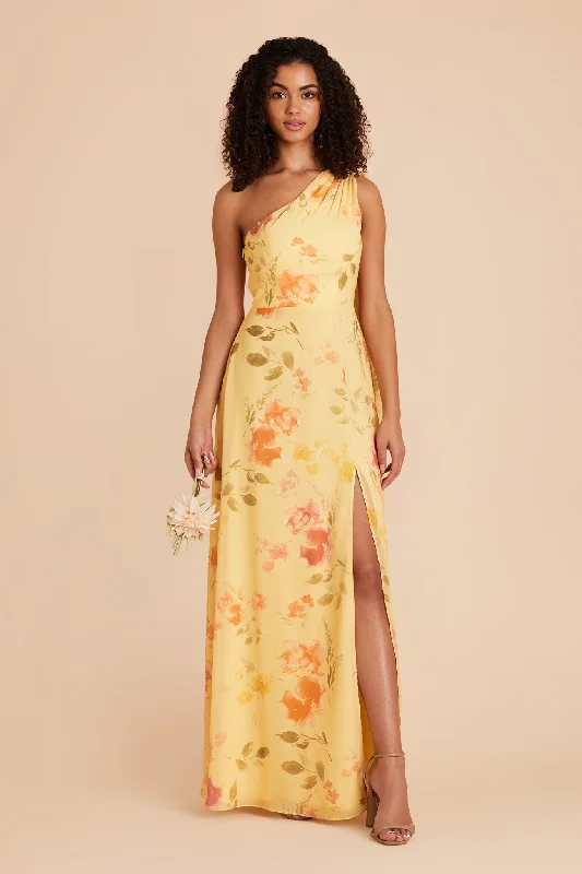 Melissa Chiffon Dress - Pale Yellow Rococo Floral