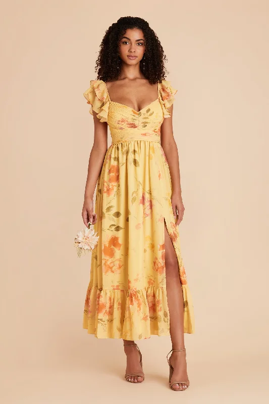 Michelle Chiffon Dress - Pale Yellow Rococo Floral