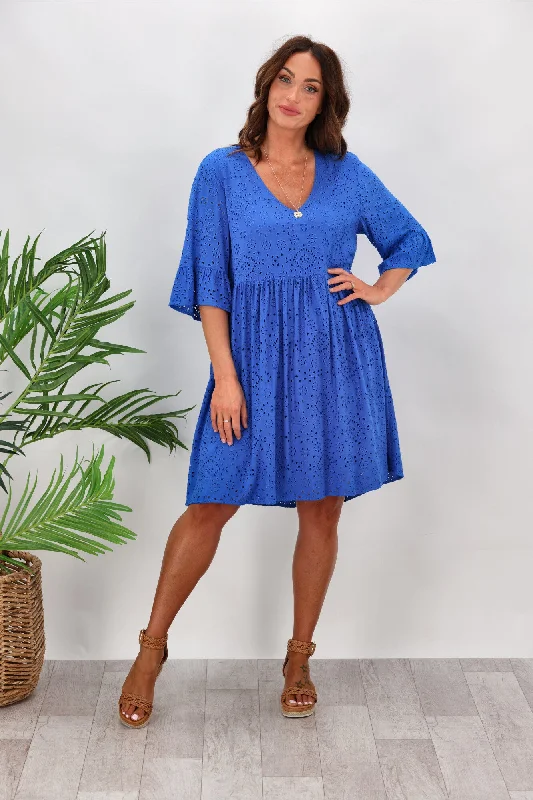 Shine On label Capri Broderie Dress Cobalt