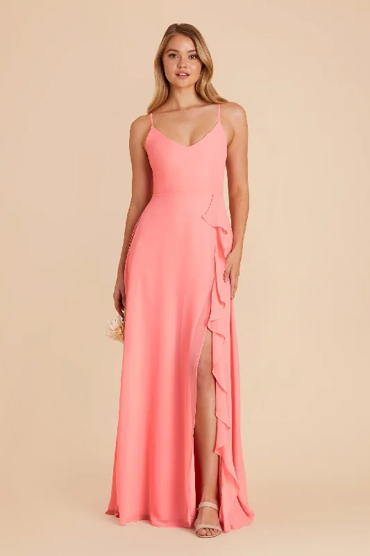 Theresa Chiffon Dress - Coral Pink