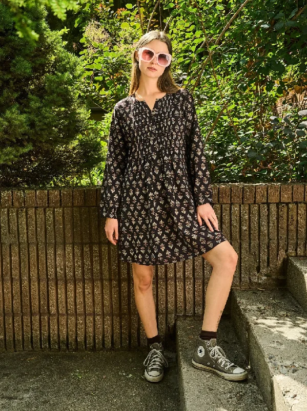 Victoria Tunic Dress - Black Mini Blossom