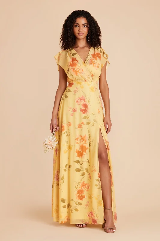 Violet Chiffon Dress - Pale Yellow Rococo Floral