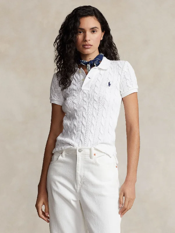 Polo in Maglia a Trecce Slim Fit Bianco