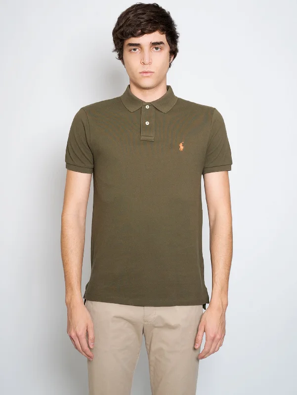 Polo in Piquet Slim Fit Verde Militare